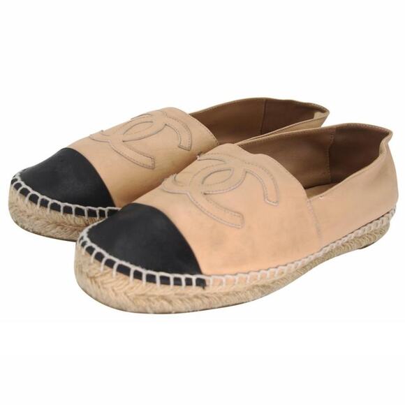 Chanel Espadrille 38 Stitch Leather Cap Toe Cc Flats CC-0402N-0095 - Picture 4 of 12